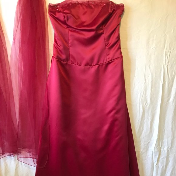Ruby Red Floor-Length A-Line Strapless Dress - Picture 1 of 6